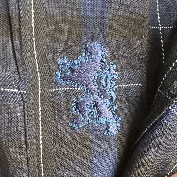 Bugatchi Mens Dress Shirts Black and Blue Plaid Contrast Cuff Print Size XL - Picture 4 of 12